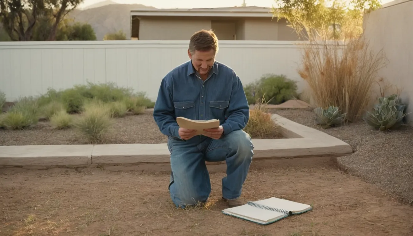 Provider inspecting an older septic tank lid in a backyard of a ranch home in the Riverside area