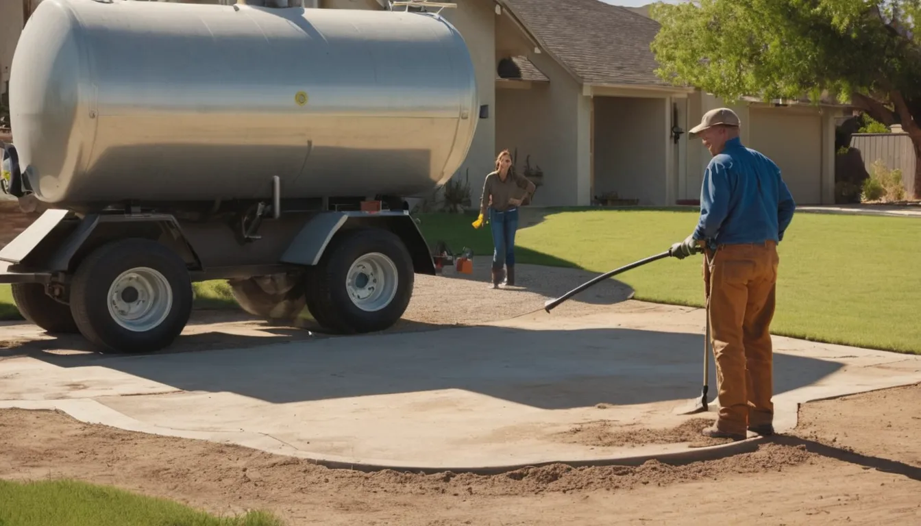 Provider checking a septic tank lid in the yard of an older stucco ranch home in the Riverside area